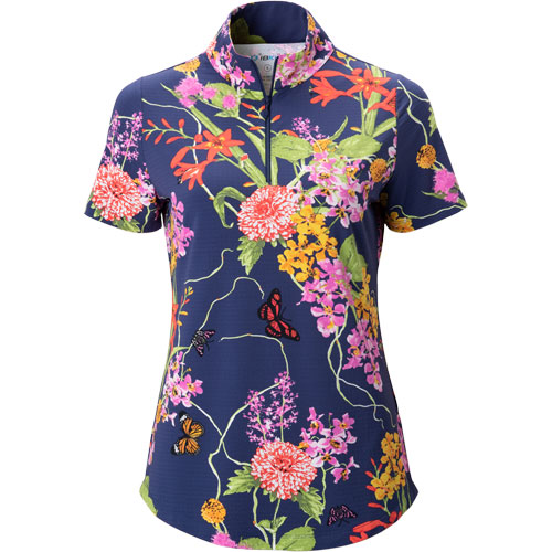 IBkul Women's Willow Floral Print 1/2 Zip Golf Top