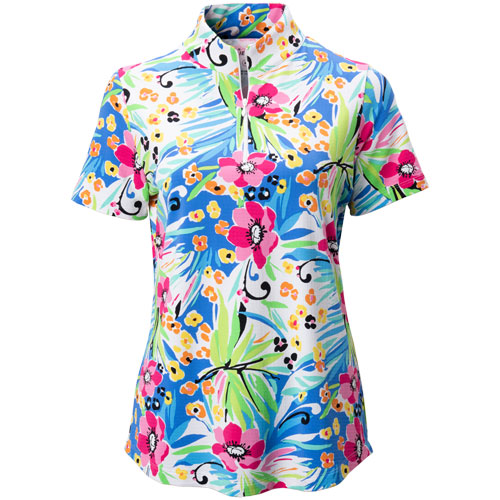 IBkul Womens Annie Floral Print Mock Golf Polo | TGW.com