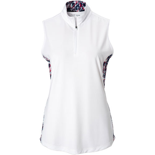 TGW Women's Sleeveless Printed Inset Zip Front Golf Polo