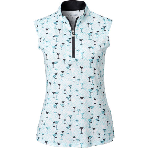 SanSoleil Women's Dry Martini Print Sleeveless Mock Golf Top