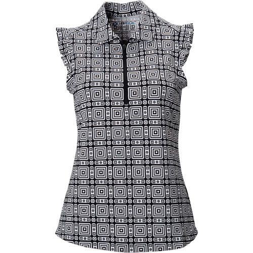 IBkul Women's Pricilla Sleeveless Zip Ruffle Golf Polo