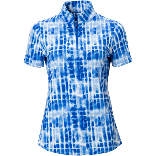 IBkul Women's Rue Print Tie Dye Zip Golf Polo
